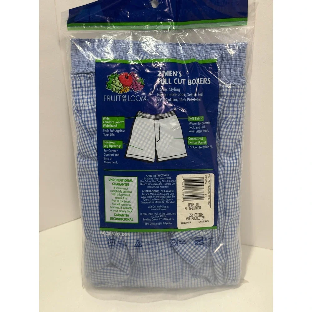 Fruit of the Loom Mens Boxers 2 Pack 2XL 46-48‎ Blue Gingham Full Cut Big & Tall